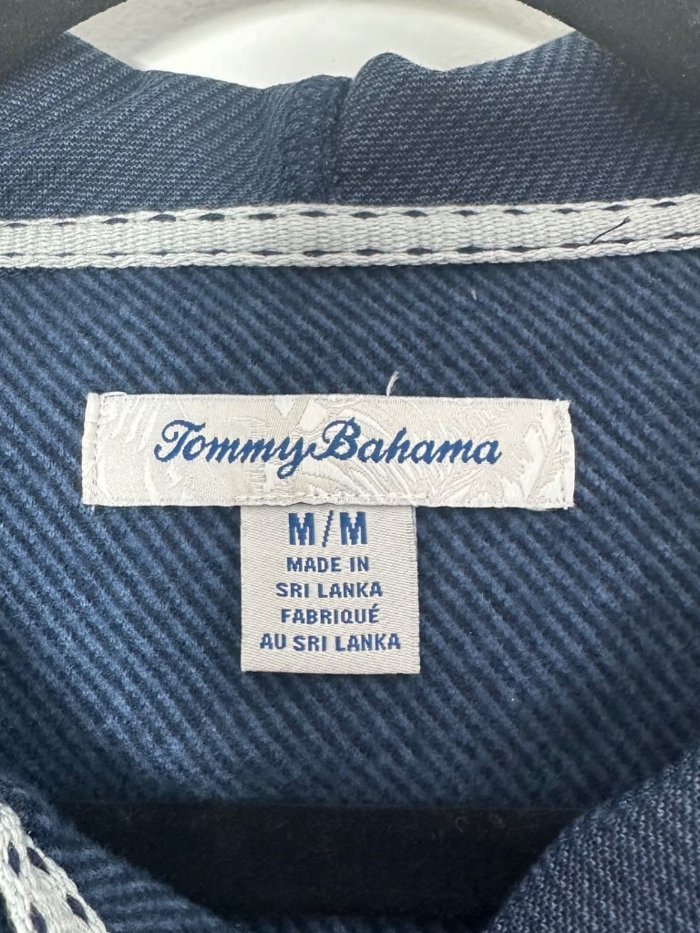 NEW Tommy Bahama Mens Medium Textured Twill Stripe Hoodie Ocean Blue - Picture 2 of 10
